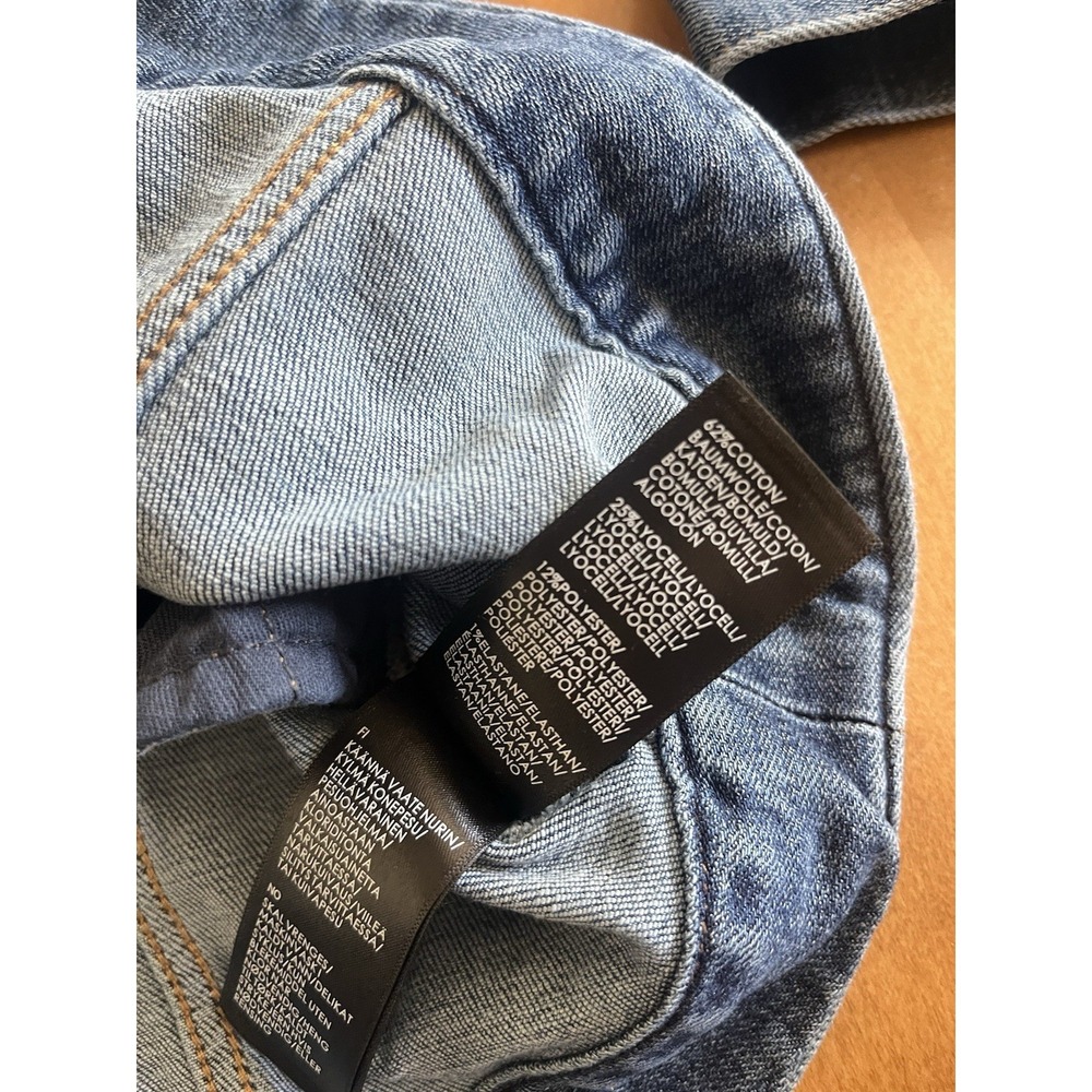 Women's Liverpool Jeans Company Long Denim Jacket Sz XS Tapered Waist Buttons - Picture 10 of 11